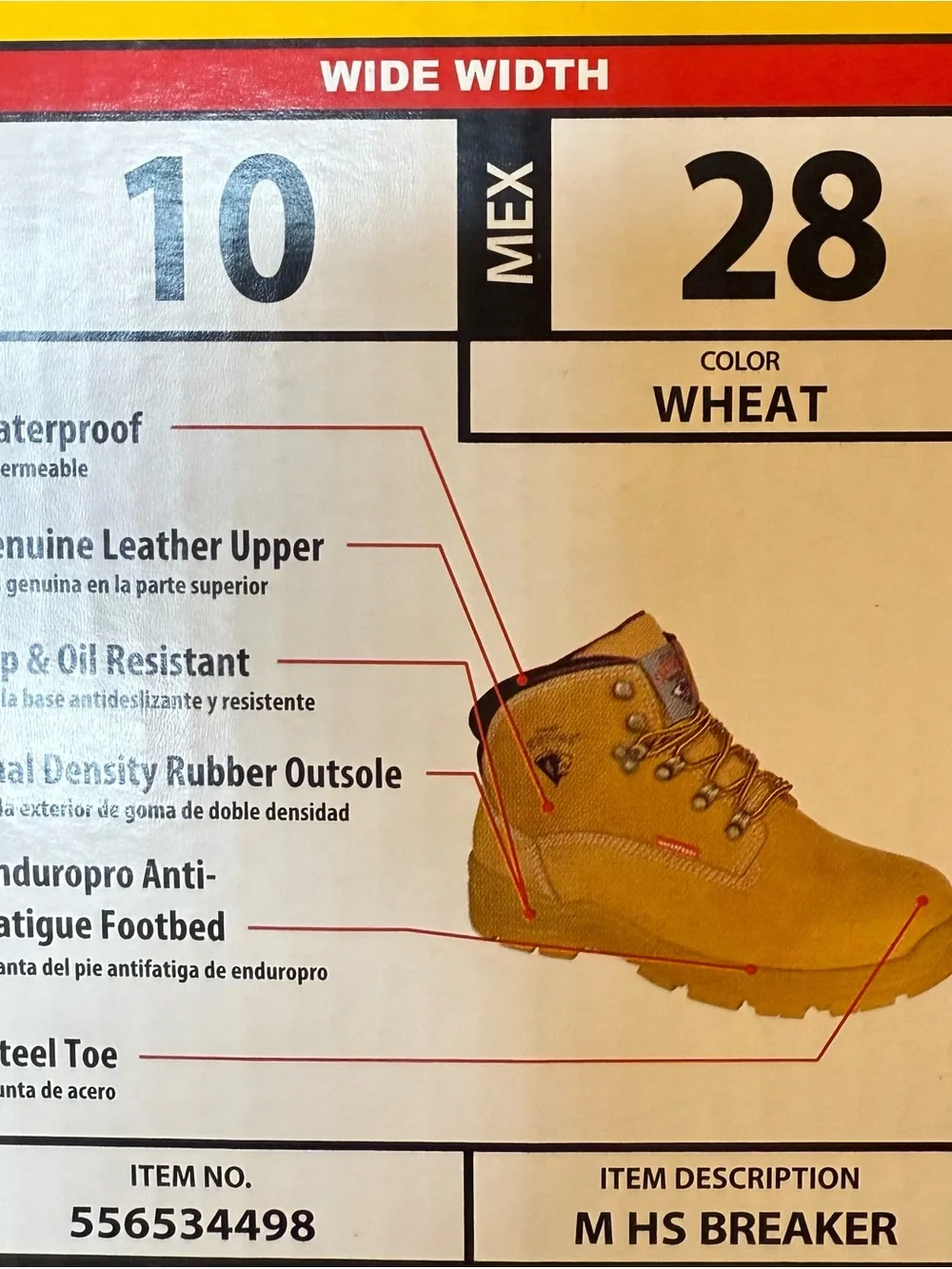 M HS Breaker Kids Wheat Work Boot - Wide Width